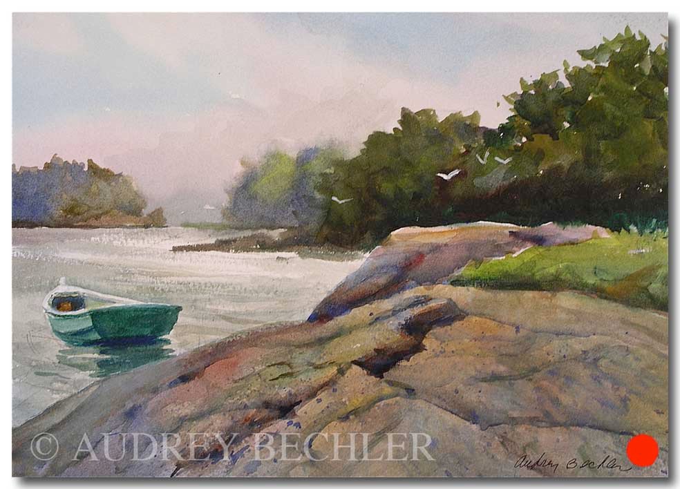 Moored Rowboat, Acrylic, Audrey Bechler Eugene, ME